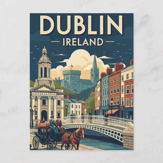 Vintage Dublin Ireland Travel Vykort (Framsida)