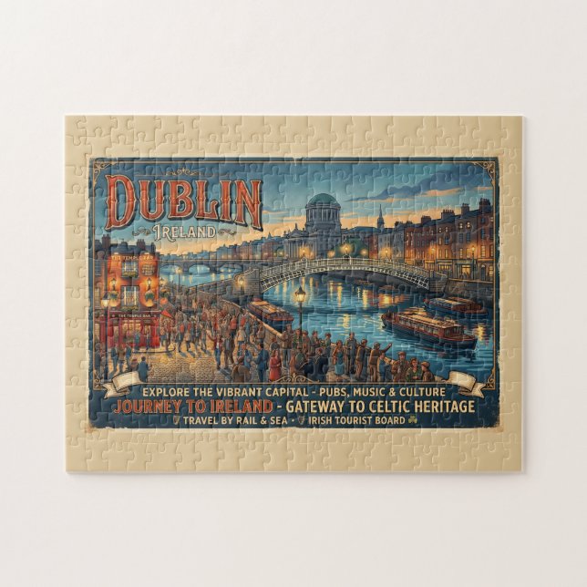 Vintage Dublin Irland Resemålningaffisch Pussel (Horisontell)