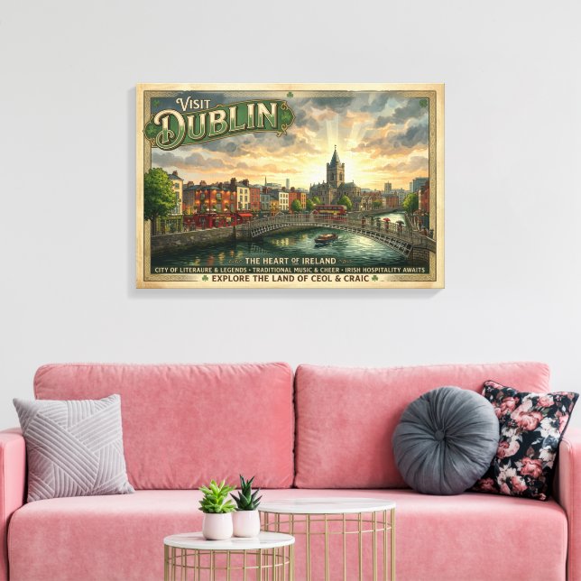 Vintage Dublin-resemalj Canvastryck (Insitu (Vardagsrum))