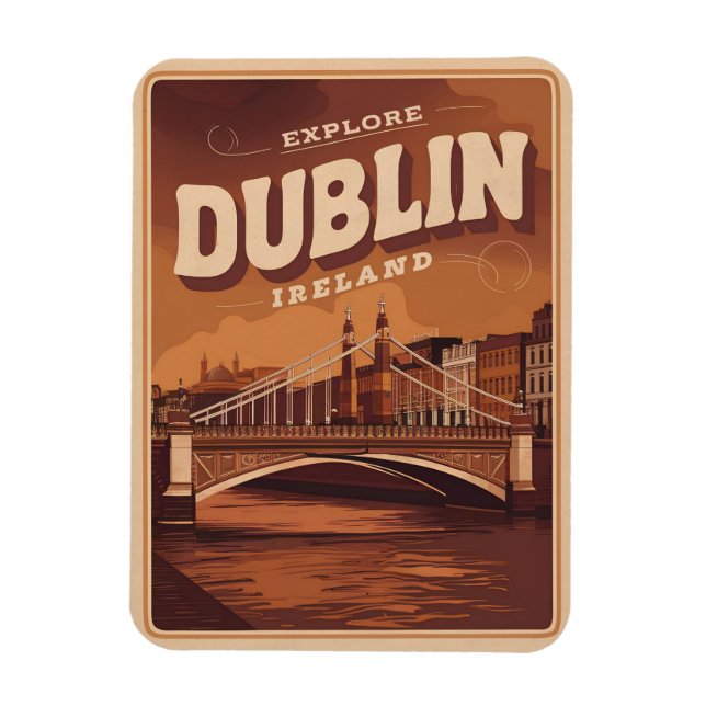 Vintage Dublin stad, Irland republik resa presente Magnet (Vertikal)