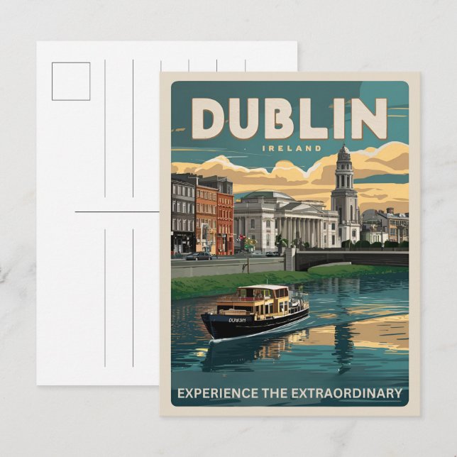 Vintage Dublin stad, Irland republik respresenter Vykort (Fram/baksida)