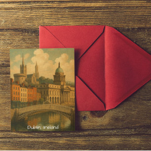 Vintage Dublin Travel Retro Ireland City Artwork Vykort
