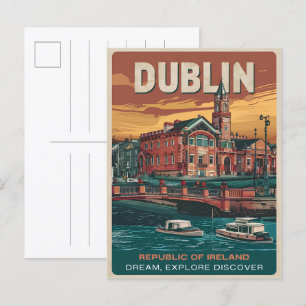 Vintage Dublinstaden, Irland, reoffentliga resegåv Vykort