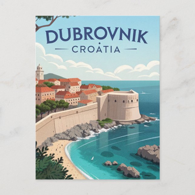 Vintage Dubrovnik Travel Vykort (Framsida)
