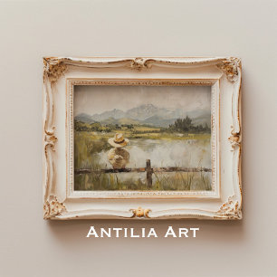 Vintage Duckling Painting Rustic Land Anka Pond Poster