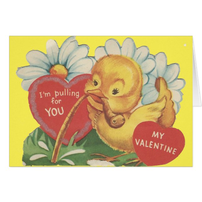 Vintage Duckling Valentine Hälsningskort (Framsidan Horizontal)