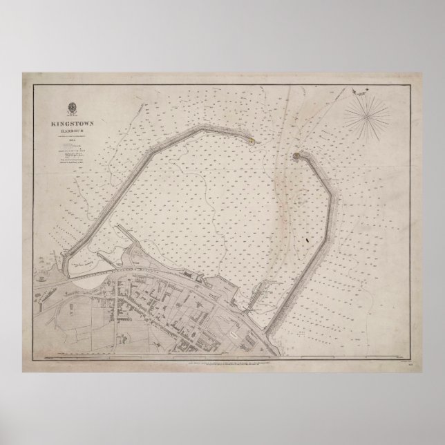 Vintage Dun Laoghaire Ireland Karta (1857) Poster (Framsidan)