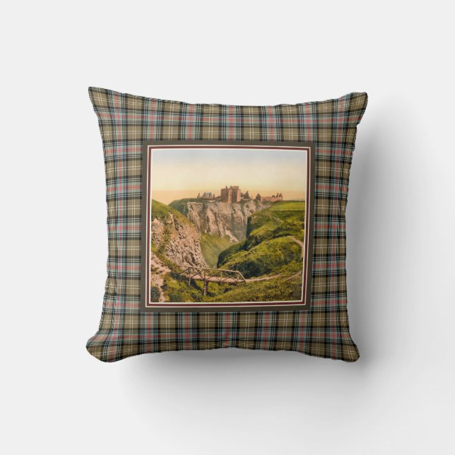 Vintage Dunnottar Castle Klan Sutherland Tartan Kudde (Framsida)