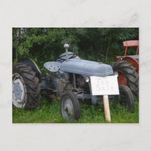 Vintage Dusky Blue Tractor Vykort