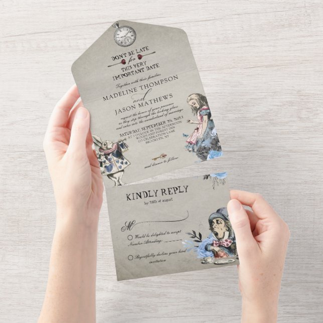 Vintage Dusty Blue Alice i Wonderland Bröllop (Avrivbar del)