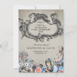 Vintage Dusty Blue Alice i Wonderland Bröllop Spara Datumet