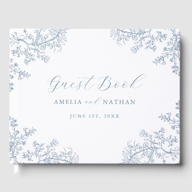 Vintage Dusty Blue Blommigt Bröllop Gästböcker (Framsida)