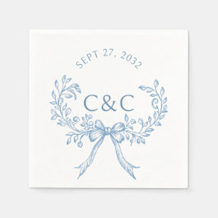 Vintage Dusty Blue Blommigt Coquette Monogram Pappersservett