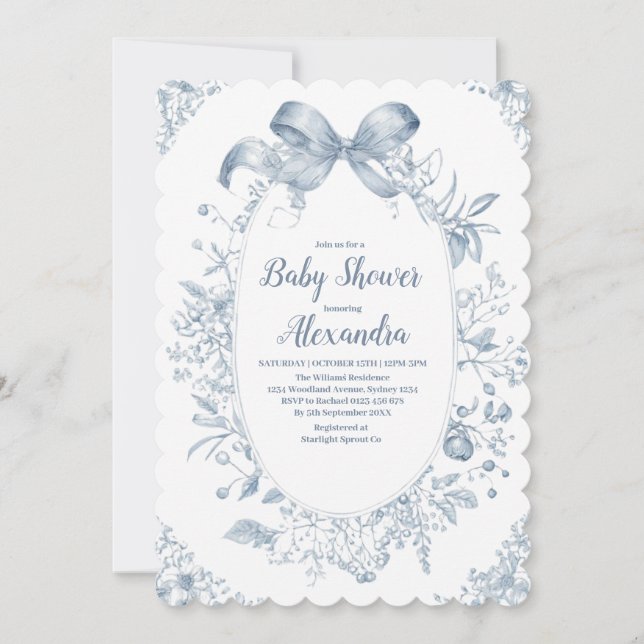 Vintage Dusty Blue Bow Inbjudningar (Framsida)