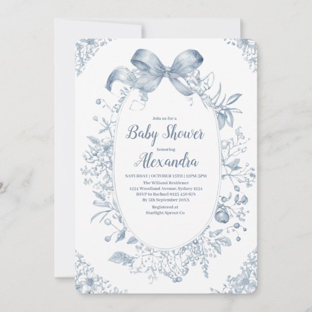 Vintage Dusty Blue Bow Inbjudningar (Framsida)