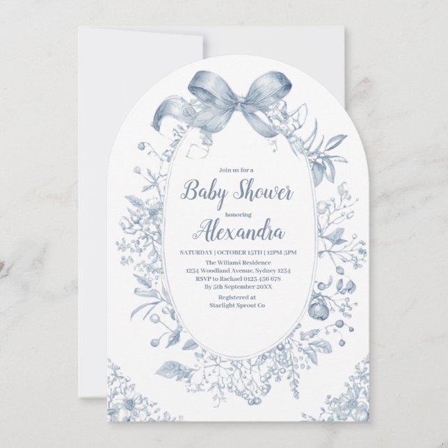 Vintage Dusty Blue Bow Inbjudningar (Framsida)