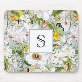Vintage Dusty Blue Mariposa Monogrammed Mouse Pad Musmatta