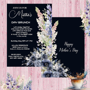 Vintage Dusty Blue Modern Typography Mors dag Inbjudningar