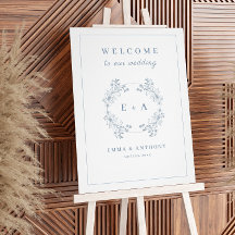 Vintage Dusty Blue Monogram Bröllop Välkomsttecken