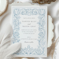 Vintage Dusty Blue Ornate Bröllop Scrollwork