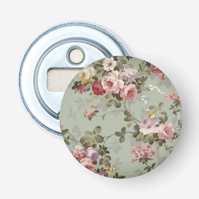 Vintage Dusty Oliv grönt Blommigt Design Flasköppnare (Framsidan)