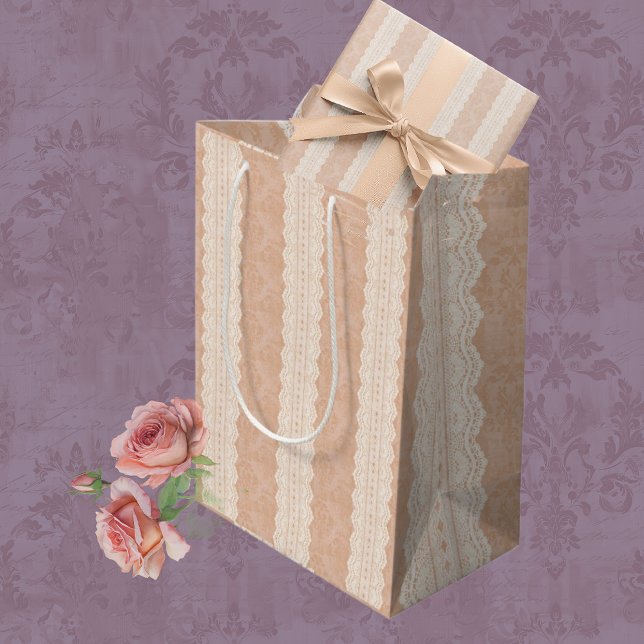Vintage Dusty Peach Snöre och Damask (Feminine charming all occasion gift bags)