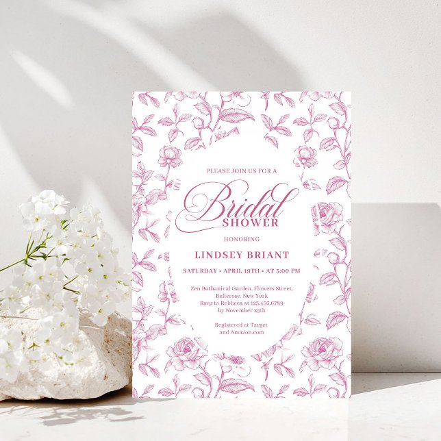 Vintage Dusty Pink Rose Pattern Bridal Shower  Inbjudningar (Vintage Dusty Pink Rose Pattern Bridal Shower Invitation)