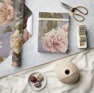 Vintage Dusty Ro Peony Birds Blue Decoupage Presentpapper