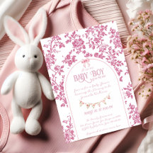 Vintage Dusty Rosa Bow Blommigt Toile Baby Shower