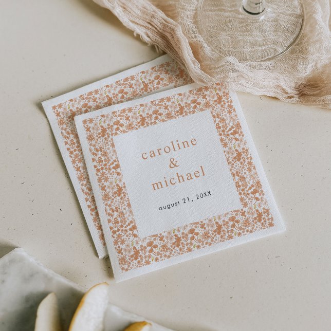 Vintage Dusty Rosa Ditzy Blommigt Bröllop Cocktail Pappersservett (Pink ditzy florals wedding paper napkins.)