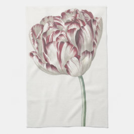 Vintage Dutch Art: White and Red Tulip Kökshandduk