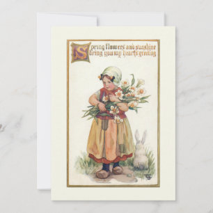 Vintage Dutch Girl med Påsk Vår Jonquils Julkort