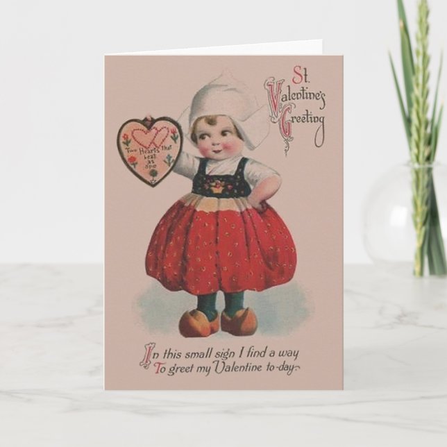 Vintage Dutch Girl Valentine Greeting Card Helgkort (Framsida)