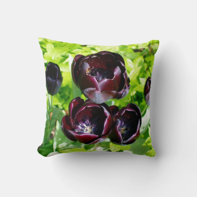 Vintage Dutch Lila Grönt Black Tulips Photo Kudde (Framsida)