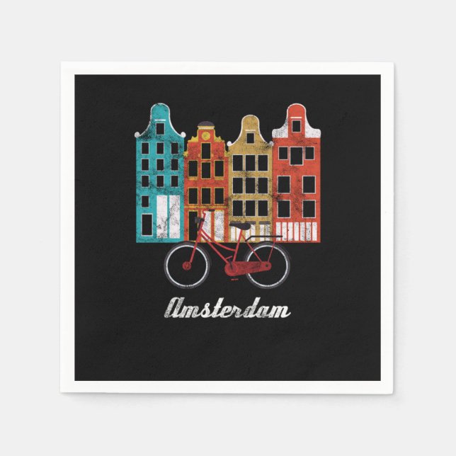 Vintage Dutch People Netherlands Amsterdam Bicycle Pappersservett (Framsidan)