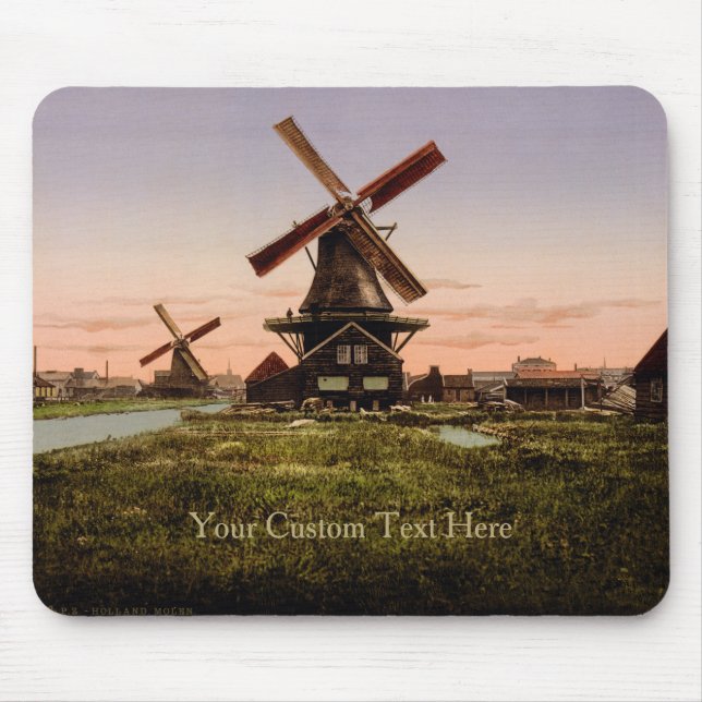 Vintage Dutch Windmills anpassningsbar mousepad Musmatta (Framsidan)