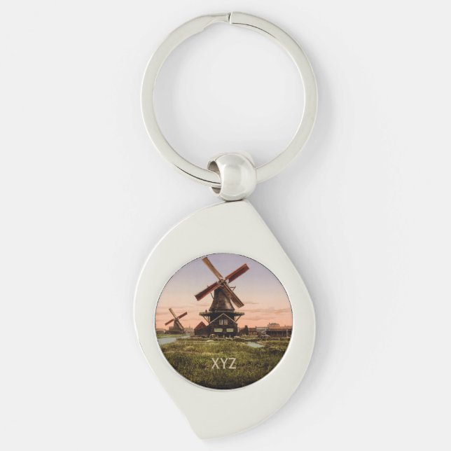 Vintage Dutch Windmills anpassningsbar nyckelring (Framsidan)