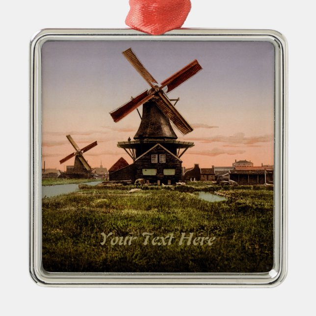 Vintage Dutch Windmills anpassningsbar ornament (Framsidan)
