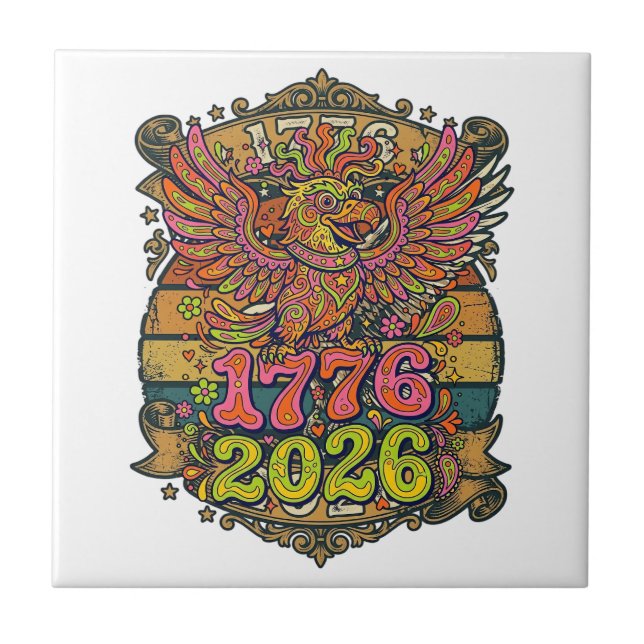 Vintage Eagle 1776 2026 Tröja Bubble Patriotisk Kakelplatta (Framsidan)
