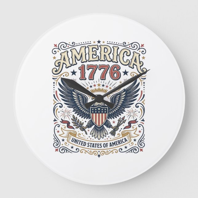 Vintage Eagle America 1776 Patriotisk Stor Klocka (Framsida)
