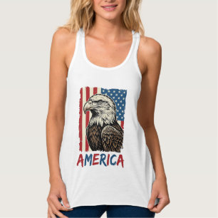 Vintage Eagle America Patriotisk Shirt Design_1 Linne Med Racerback