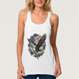 Vintage Eagle Flag Patriotisk T-Shirt Design_1 Linne Med Racerback