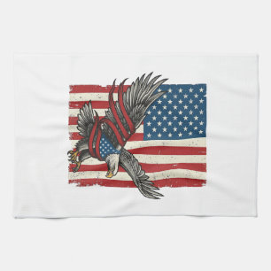 Vintage Eagle Flag Vector Patriotisk Shirt Design_ Kökshandduk