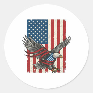 Vintage Eagle Flag Vector Patriotisk Shirt Design_ Runt Klistermärke