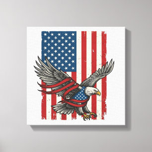 Vintage Eagle Flagga Vektor Patriotisk Shirt Desig Canvastryck