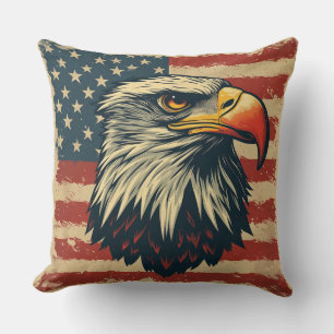Vintage Eagle med amerikansk flagga – Retro USA-ko Kudde