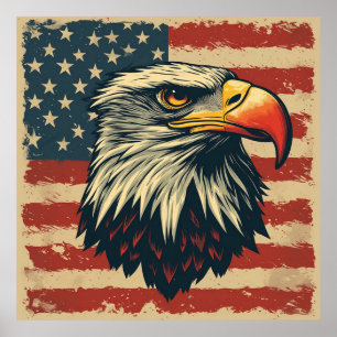 Vintage Eagle med amerikansk flagga – Retro USA-ko Poster