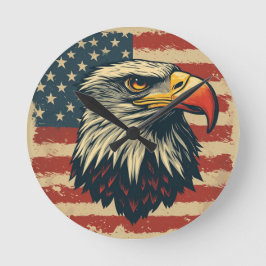 Vintage Eagle med amerikansk flagga – Retro USA-ko Rund Klocka