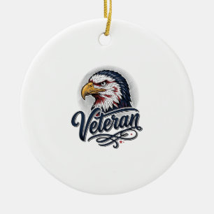 Vintage Eagle Veteran Patriotisk Shirt Design_1 Julgransprydnad Keramik