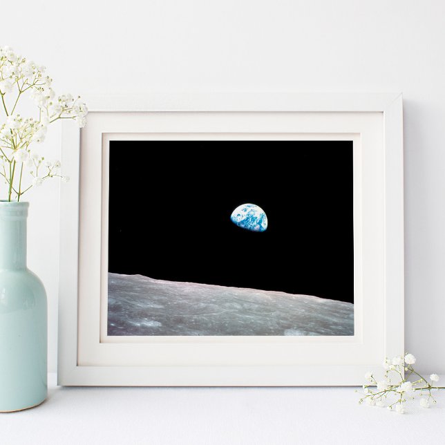 Vintage Earthrise rymdfoto 10x8 Poster (Vintage Earthrise Space Photo 10x8 Poster)